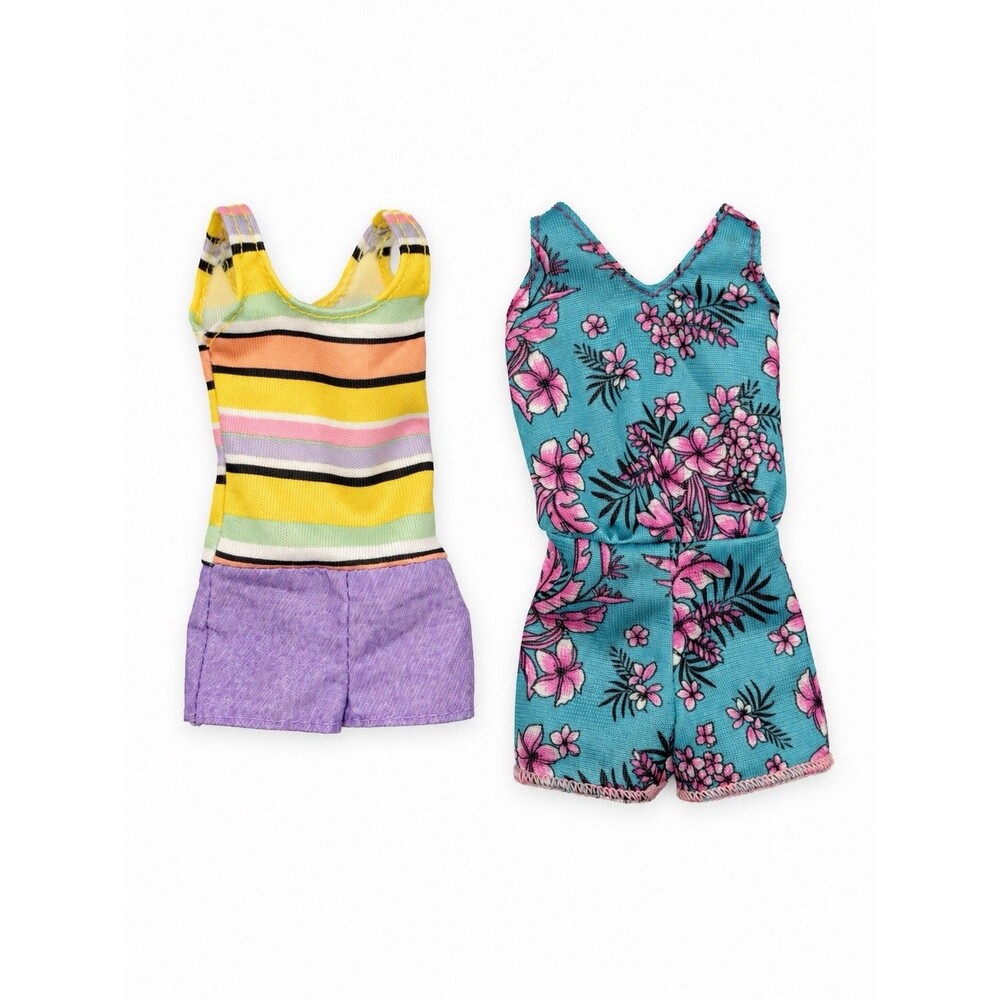 Barbie Skipper Doll Clothes Lot Striped Purple Shorts & Tropical Floral Rompers